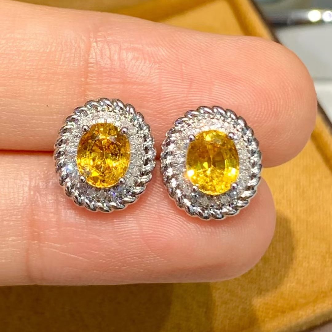 14k Gold 1.8 Ct Natural Sapphire & Diamond Earrings - 2
