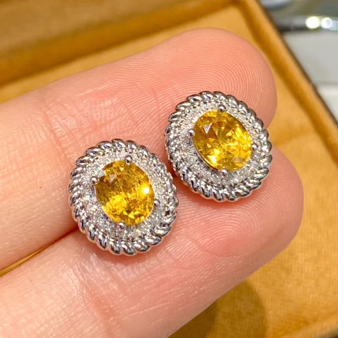 14k Gold 1.8 Ct Natural Sapphire & Diamond Earrings - 3