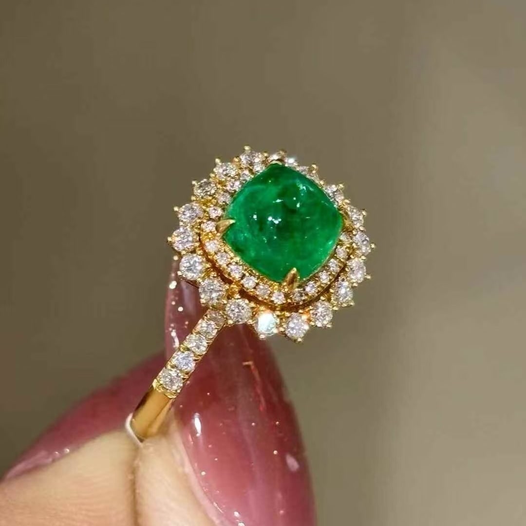 14k Gold 1.35 Ct Vivid Green Natural Emerald & Diamond Ring - 4