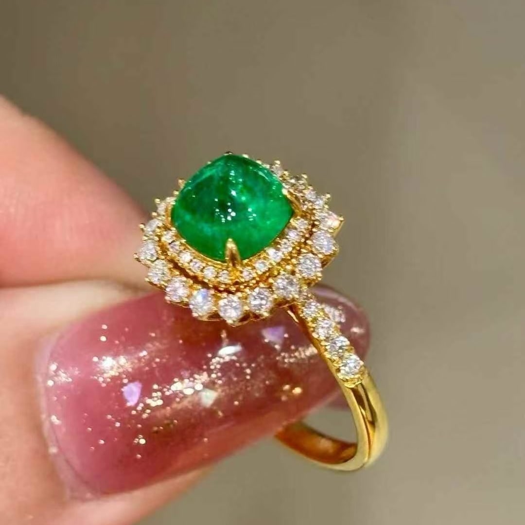 14k Gold 1.35 Ct Vivid Green Natural Emerald & Diamond Ring - 5