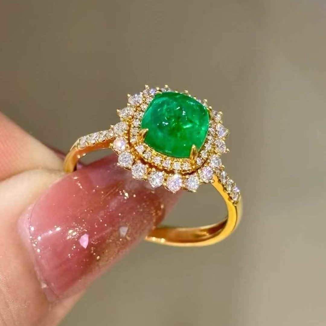 14k Gold 1.35 Ct Vivid Green Natural Emerald & Diamond Ring - 6