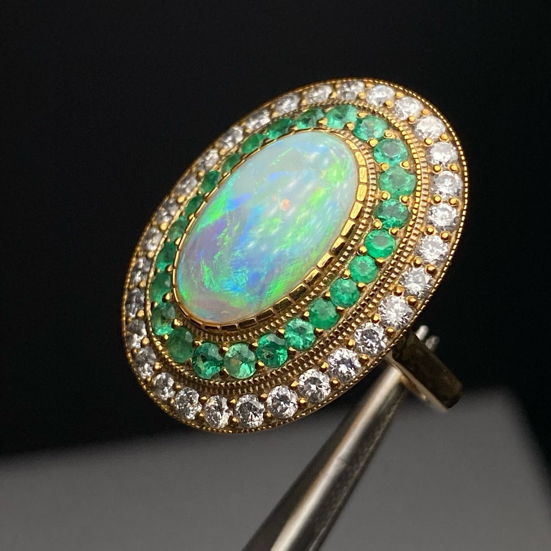 14k Gold 3.17 Ctw Natural Opal & Diamond Ring - 5