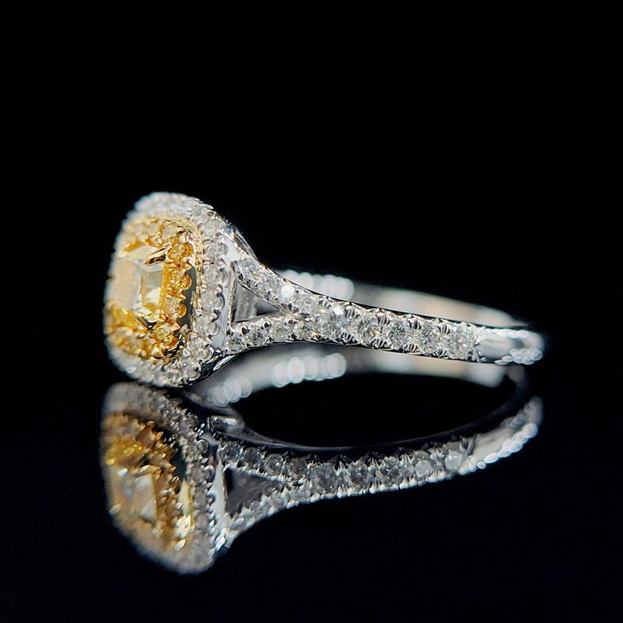 14k Gold 0.63 Ctw Natural Yellow Diamond & Diamond Ring - 3