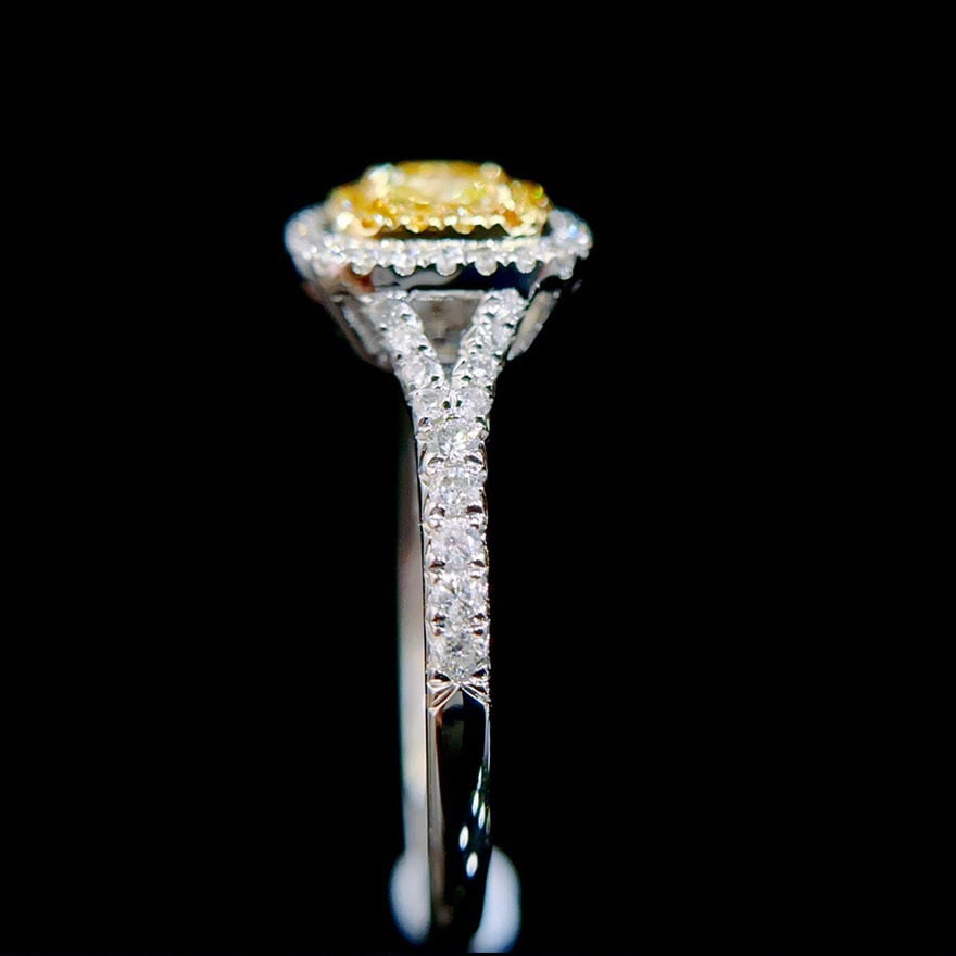 14k Gold 0.63 Ctw Natural Yellow Diamond & Diamond Ring - 4