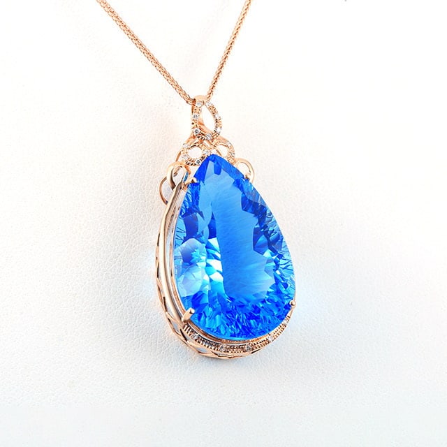 14k Gold 30.01 Ctw Natural Topaz & Diamond Pendant( Without Chain ) - 2
