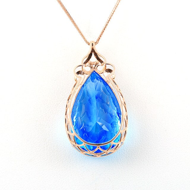 14k Gold 30.01 Ctw Natural Topaz & Diamond Pendant( Without Chain ) - 3