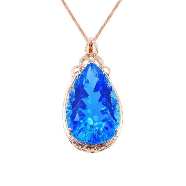 14k Gold 30.01 Ctw Natural Topaz & Diamond Pendant( Without Chain ) - 4