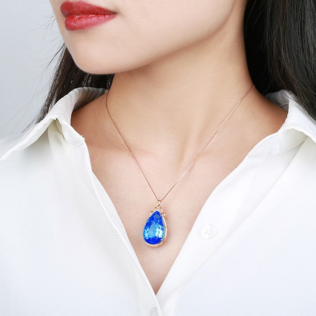 14k Gold 30.01 Ctw Natural Topaz & Diamond Pendant( Without Chain ) - 5