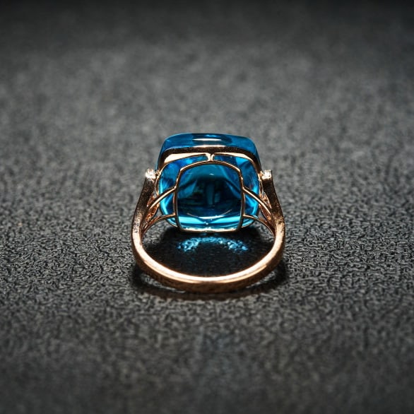 14k Gold 19.53 Ct Natural Topaz & Diamond Ring - 5