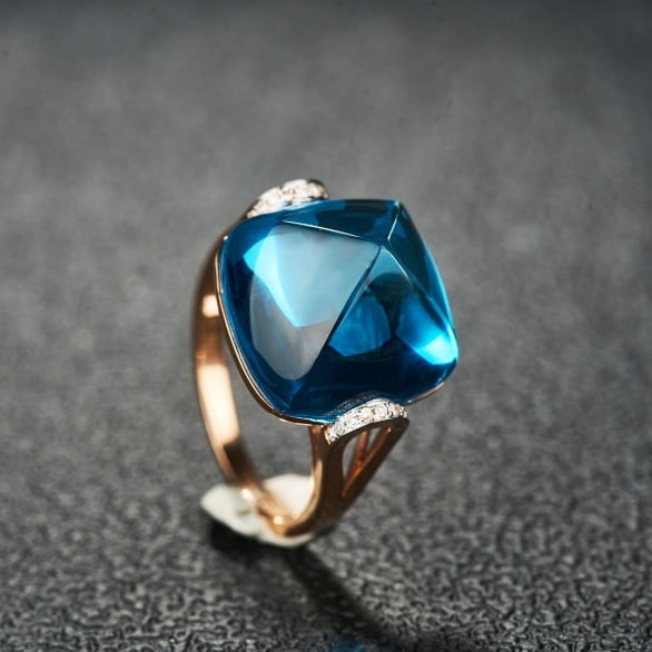 14k Gold 19.53 Ct Natural Topaz & Diamond Ring - 6
