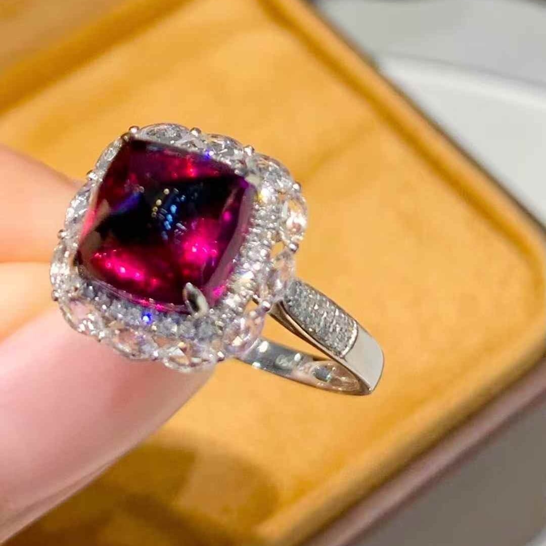14k Gold 4.5 Ct Natural Tourmaline & Diamond & Sapphire Ring - 2