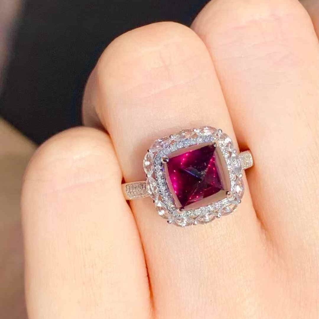 14k Gold 4.5 Ct Natural Tourmaline & Diamond & Sapphire Ring - 4