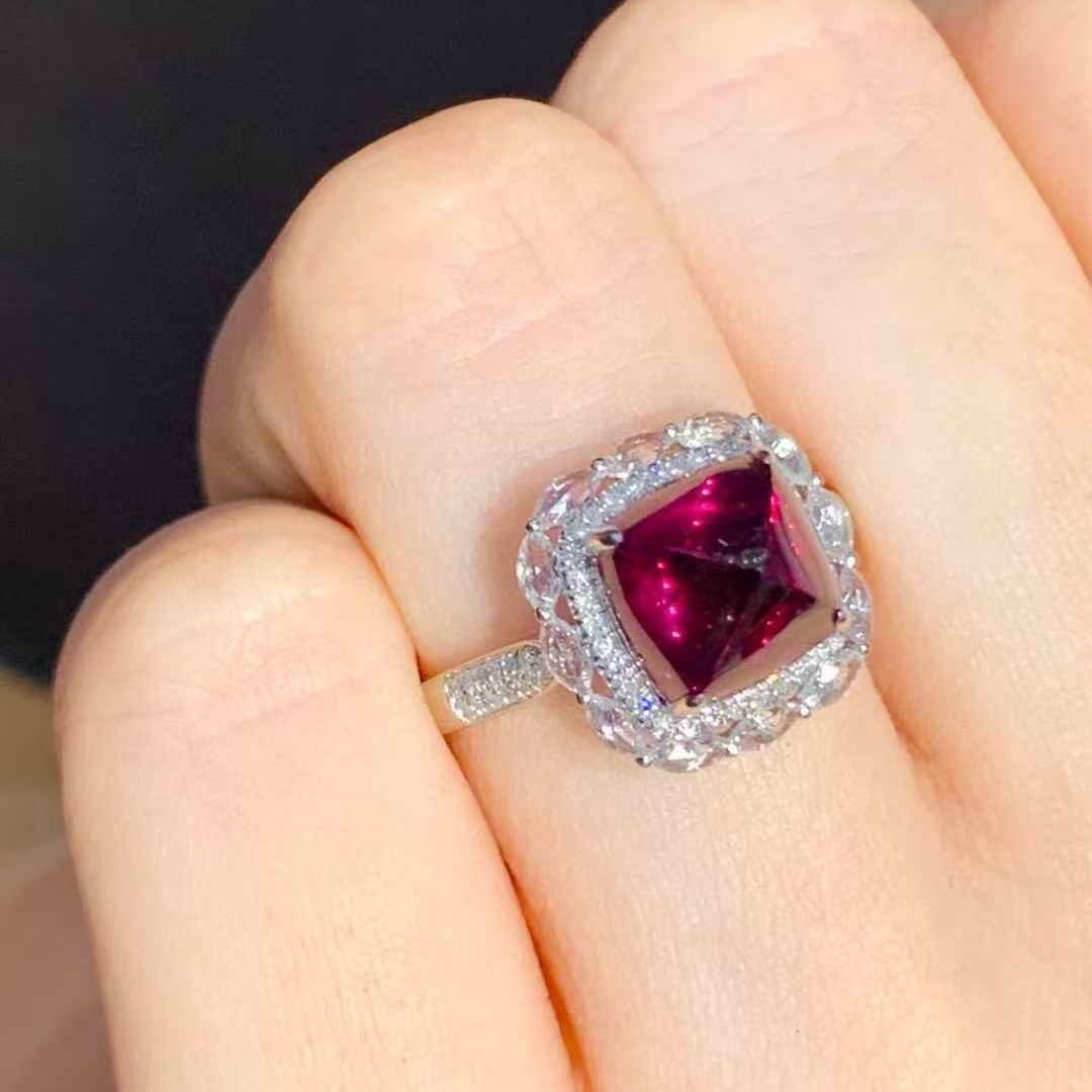 14k Gold 4.5 Ct Natural Tourmaline & Diamond & Sapphire Ring - 5