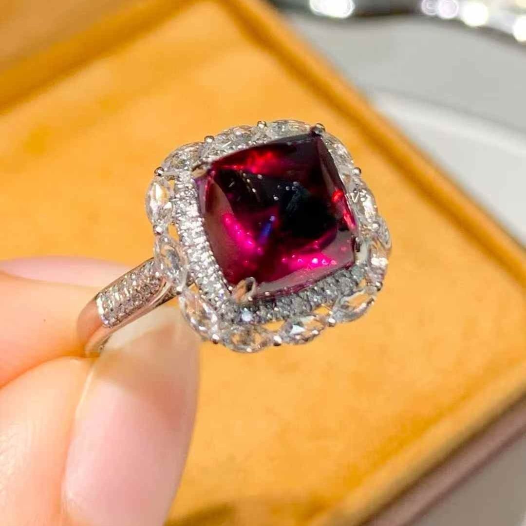 14k Gold 4.5 Ct Natural Tourmaline & Diamond & Sapphire Ring - 6