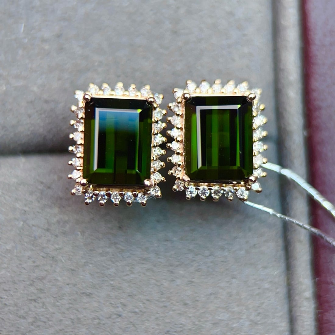 14k Gold 3.7 Ct Natural Tourmaline & Diamond Earrings - 2