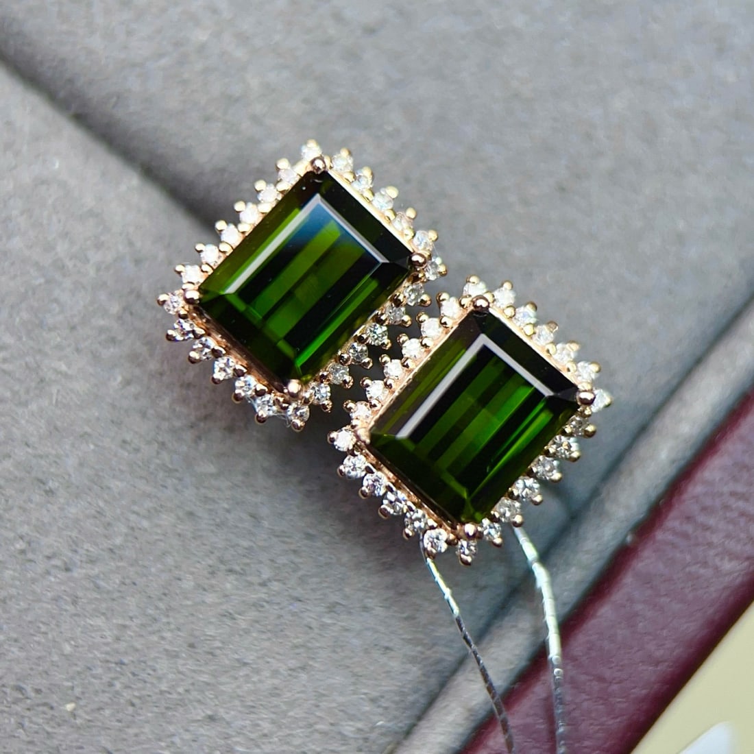 14k Gold 3.7 Ct Natural Tourmaline & Diamond Earrings - 3