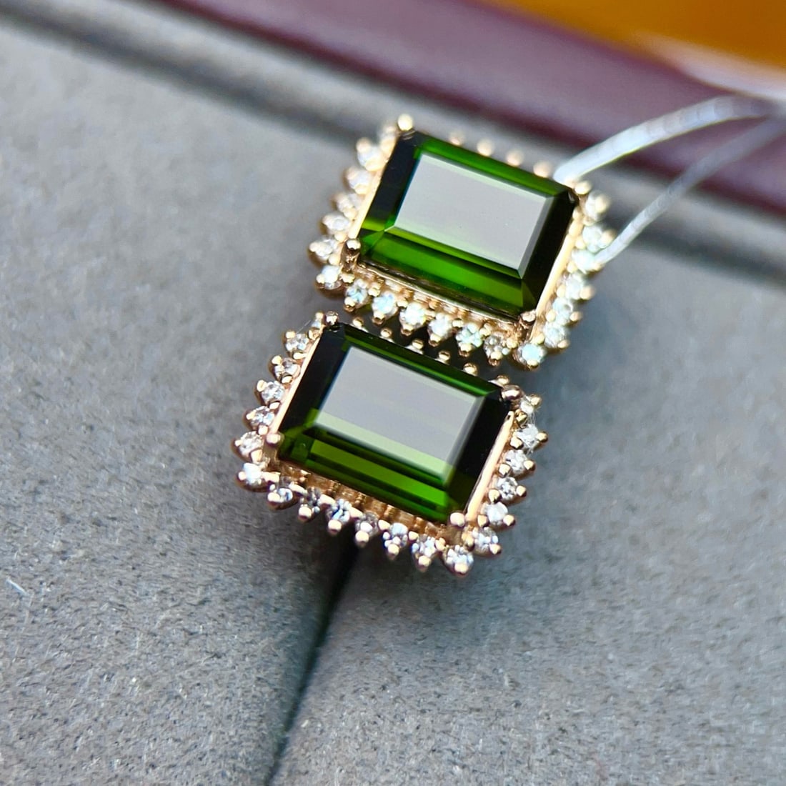 14k Gold 3.7 Ct Natural Tourmaline & Diamond Earrings - 4
