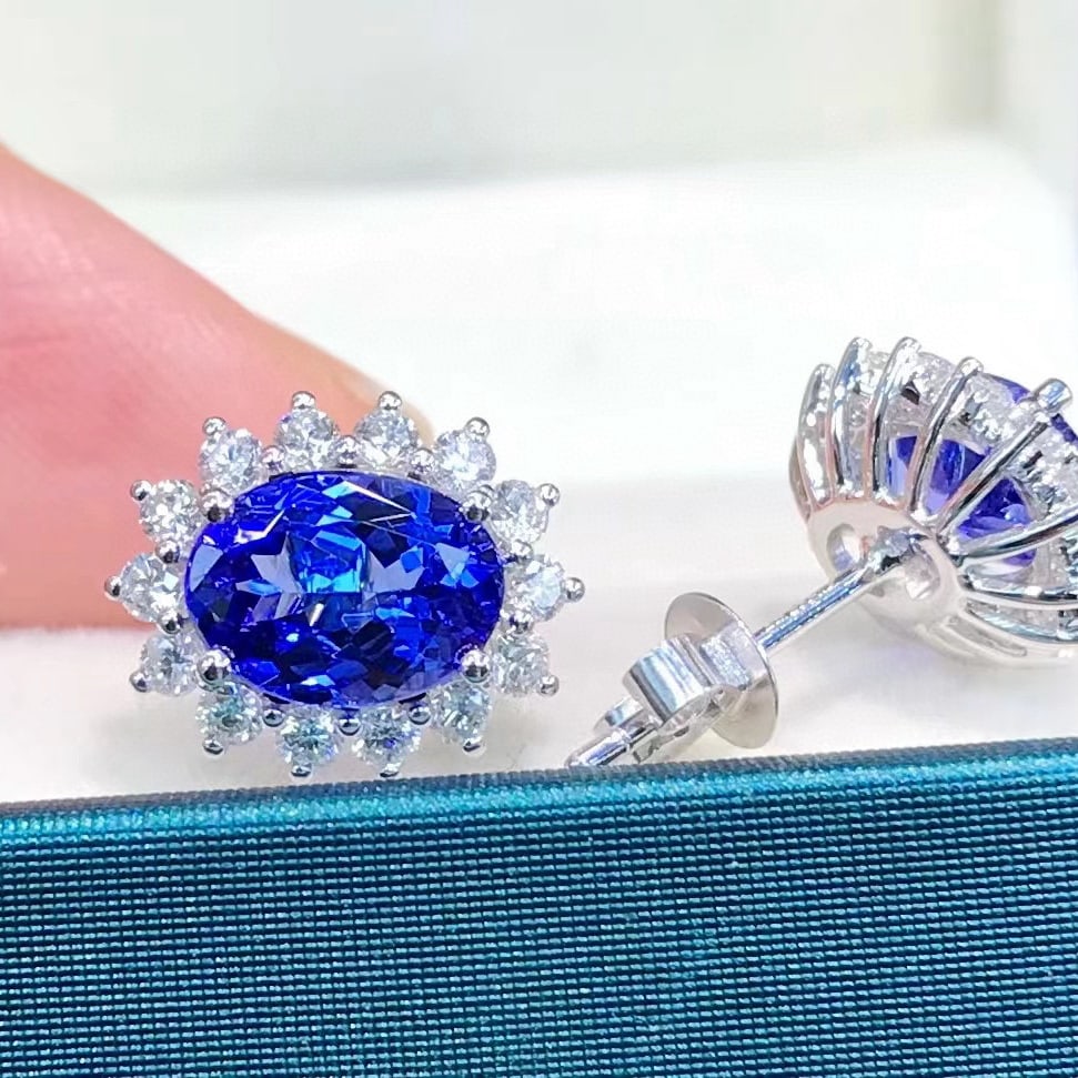 14k Gold 3.43 Ctw Natural Tanzanite & Diamond Earrings - 2