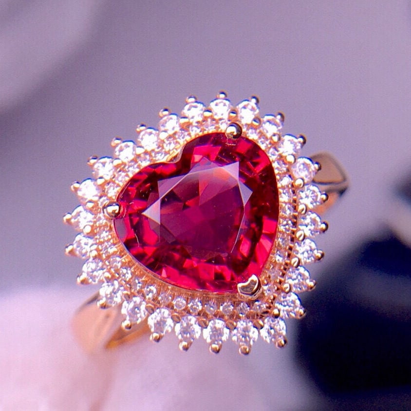 14k Gold 2.6 Ct Natural Tourmaline & Diamond Ring - 2