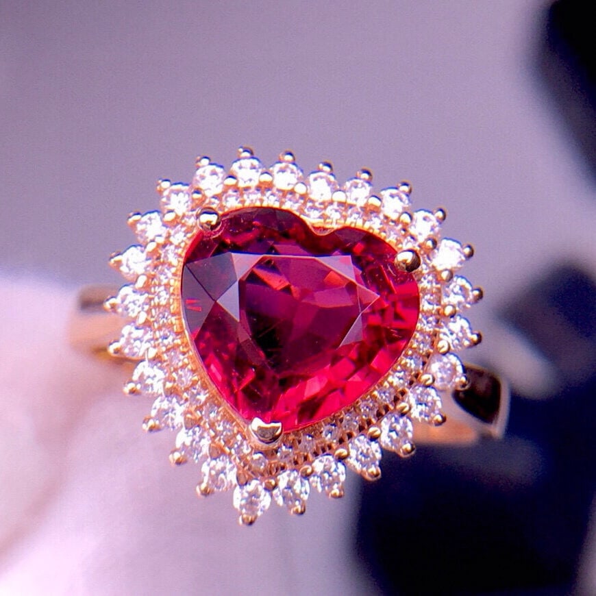 14k Gold 2.6 Ct Natural Tourmaline & Diamond Ring - 3