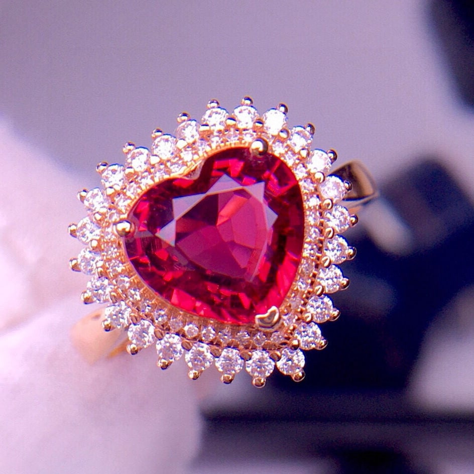 14k Gold 2.6 Ct Natural Tourmaline & Diamond Ring - 6