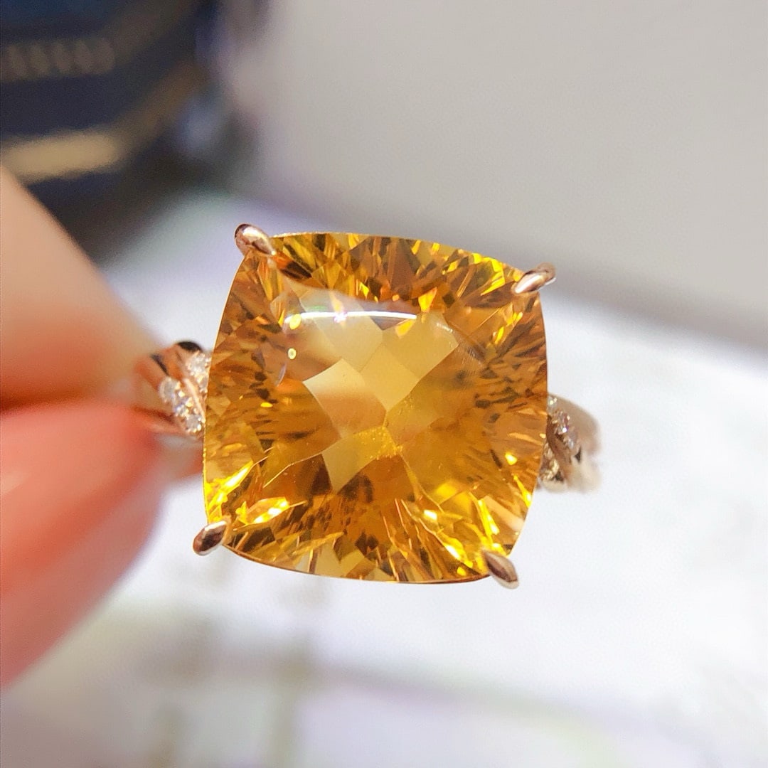 14k Gold 1.93 Ct Natural Citrine & Diamond Ring: Ref:231053203 // gold content:14k gold // ring size:7. 25us // // main gemstone:citrine // shape:cushion // carat weight:1. 93ct // color:yellow // treatment:natural // // adjacent gemstone 2 :