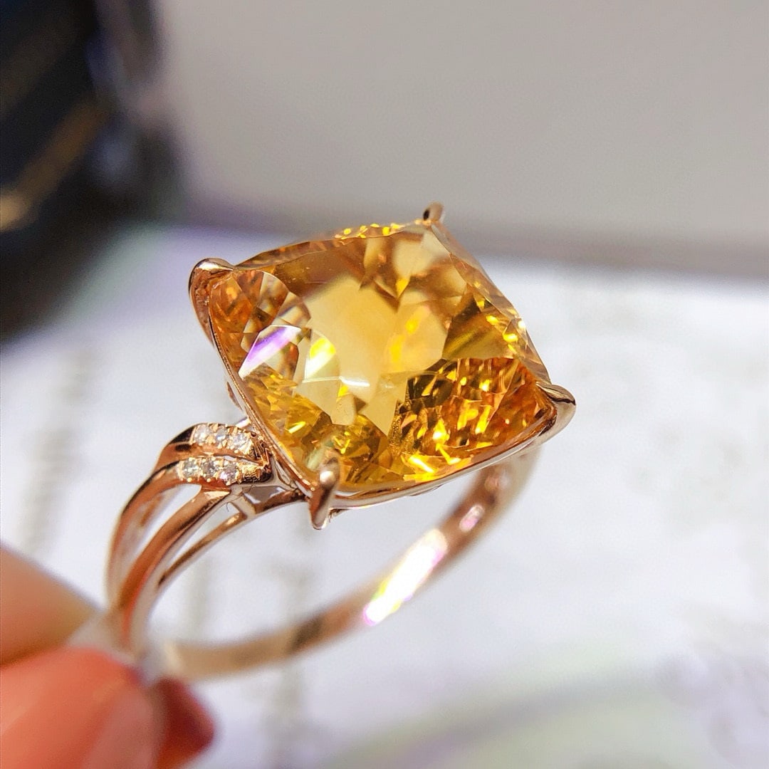 14k Gold 1.93 Ct Natural Citrine & Diamond Ring - 2