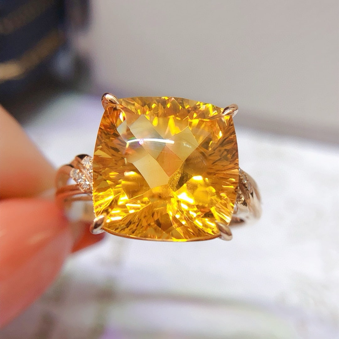 14k Gold 1.93 Ct Natural Citrine & Diamond Ring - 4