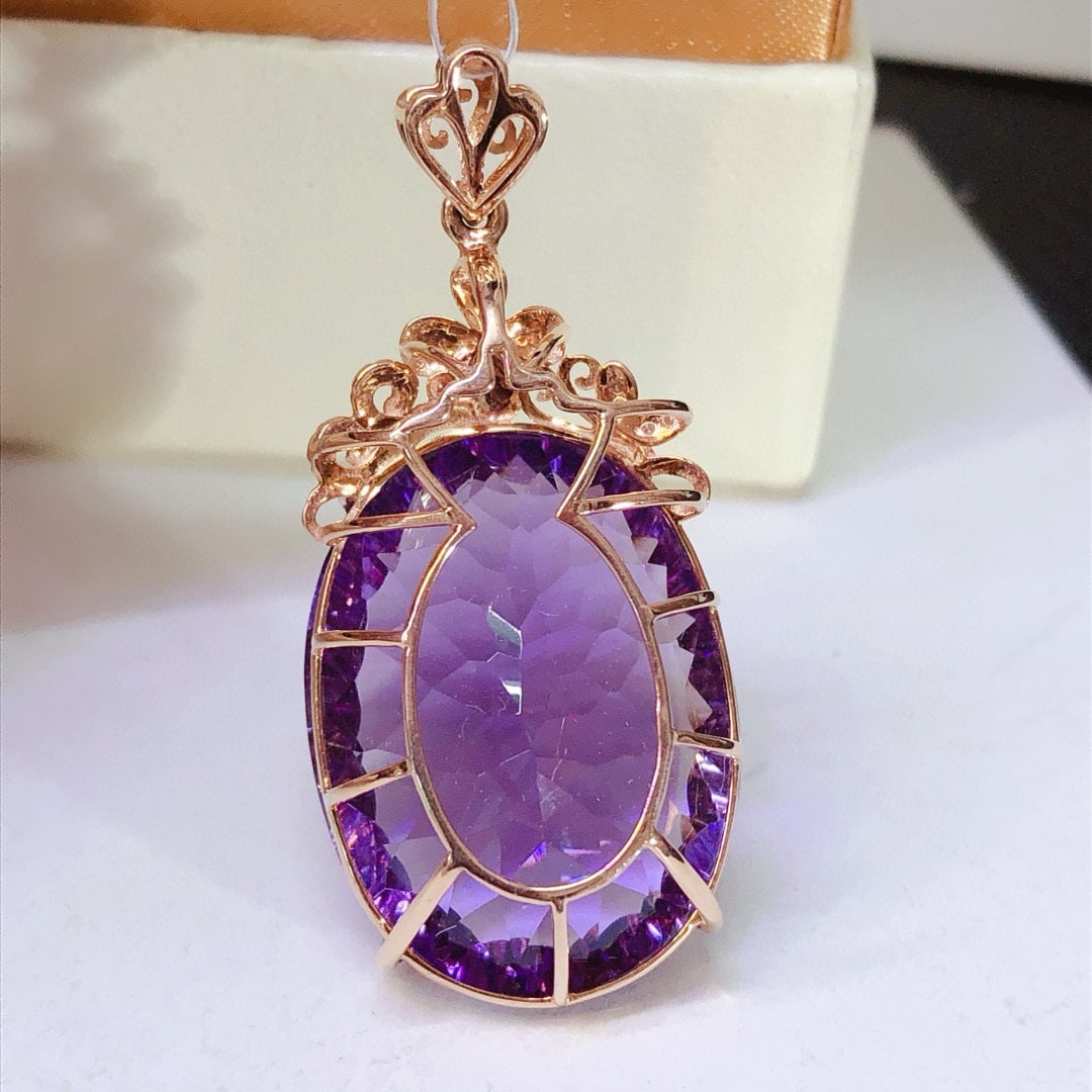 14k Gold 28.4 Ct Natural Amethyst & Diamond Pendant( Without Chain ) - 5