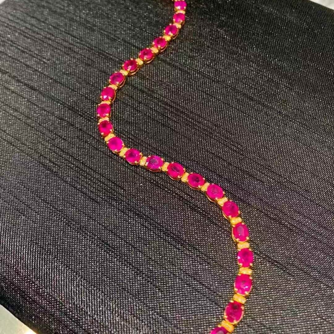 14k Gold 11.5 Ct Natural Ruby & Diamond Bracelet - 2
