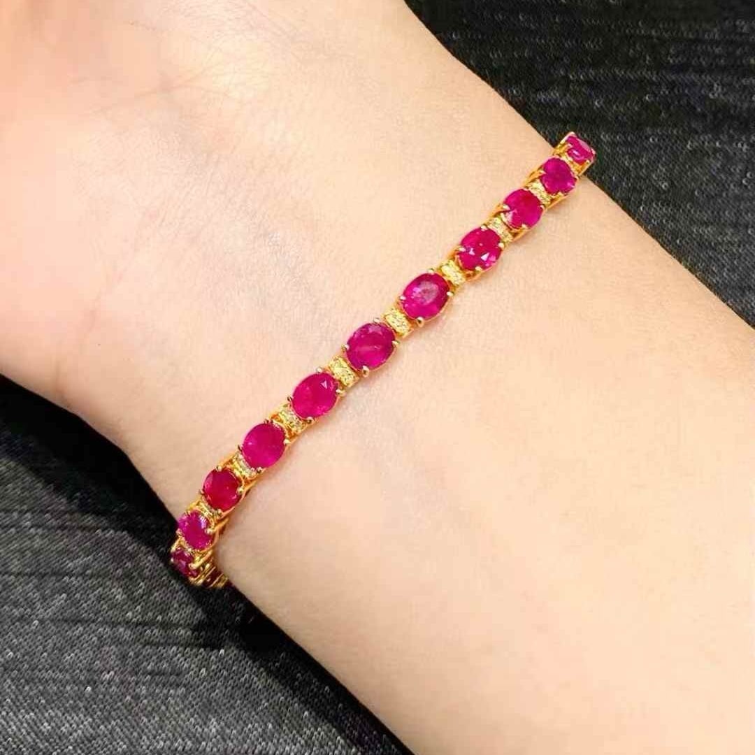 14k Gold 11.5 Ct Natural Ruby & Diamond Bracelet - 3