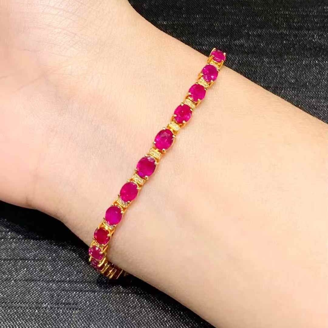 14k Gold 11.5 Ct Natural Ruby & Diamond Bracelet - 4