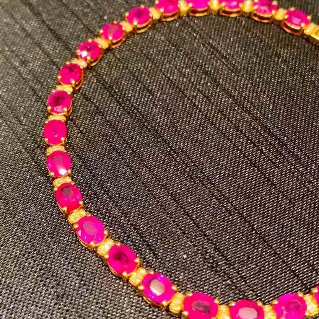 14k Gold 11.5 Ct Natural Ruby & Diamond Bracelet - 5