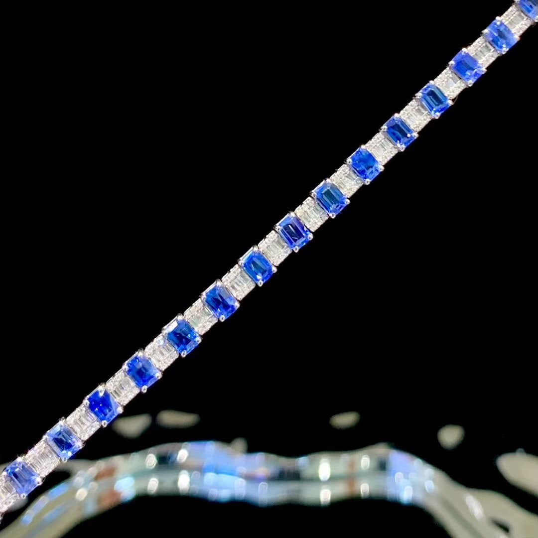 14k Gold 7.2 Ct Natural Sapphire & Diamond Bracelet - 2