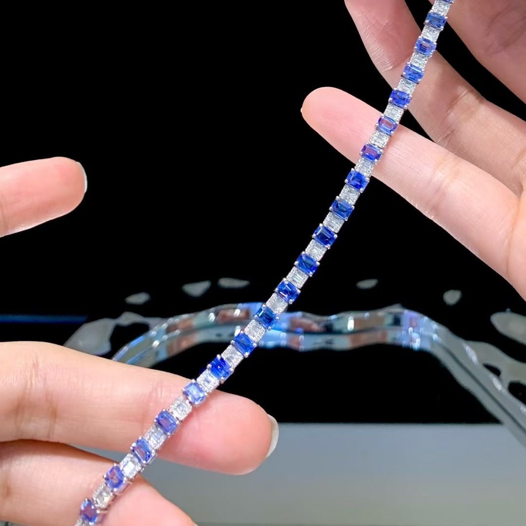 14k Gold 7.2 Ct Natural Sapphire & Diamond Bracelet - 3