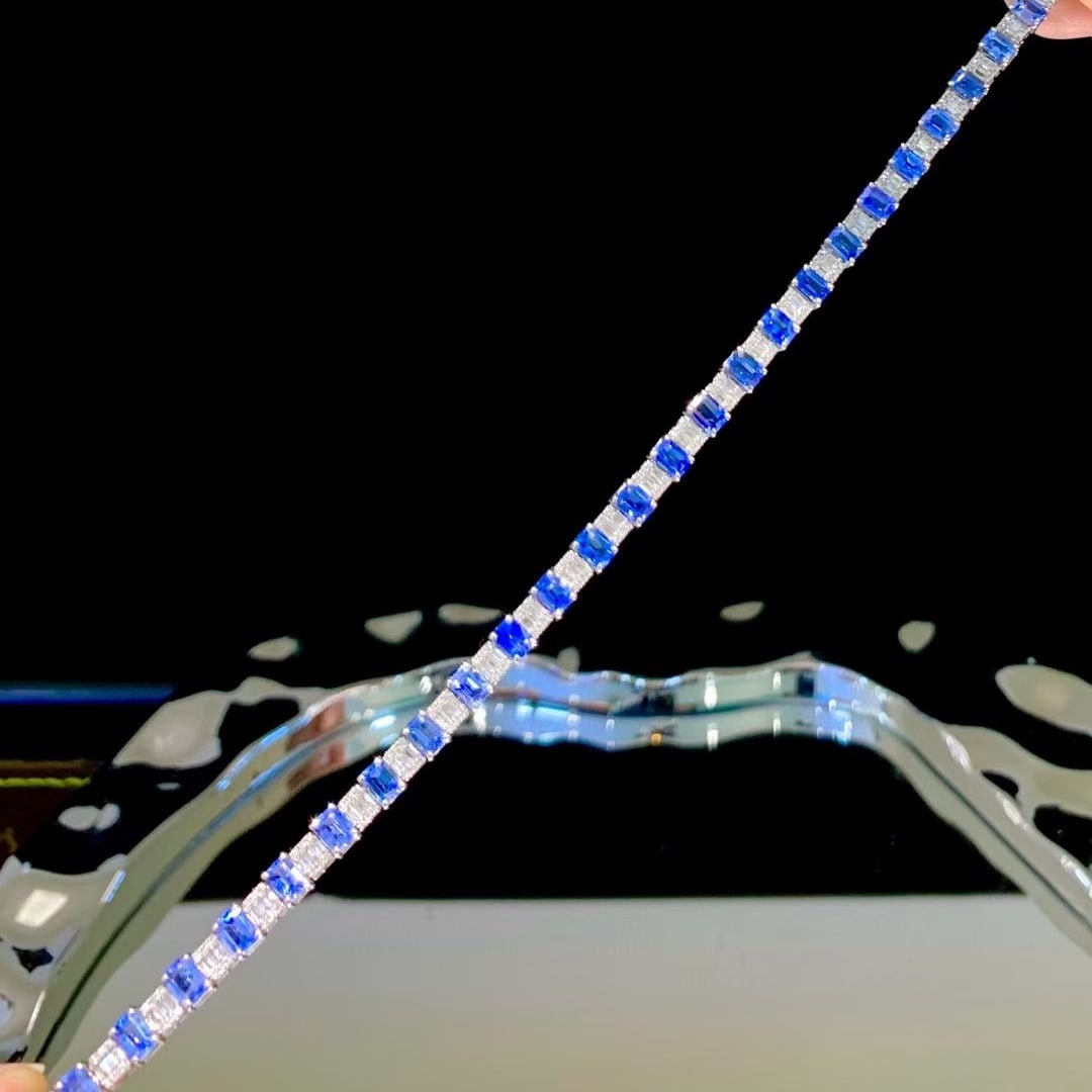 14k Gold 7.2 Ct Natural Sapphire & Diamond Bracelet - 4