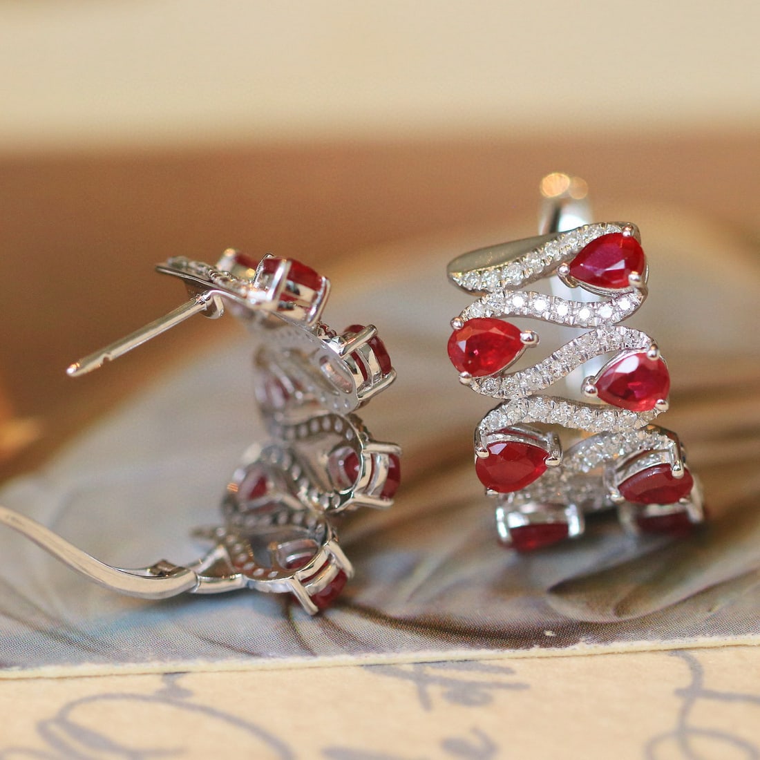 14k Gold 2.96 Ctw Natural Ruby & Diamond Earrings - 3