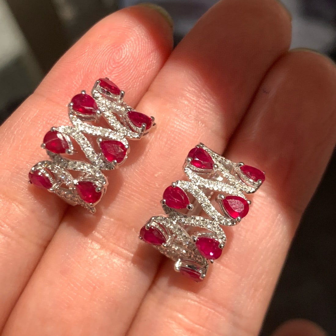 14k Gold 2.96 Ctw Natural Ruby & Diamond Earrings - 4