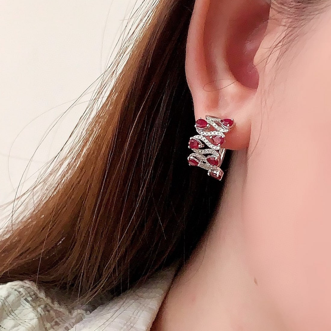 14k Gold 2.96 Ctw Natural Ruby & Diamond Earrings - 5