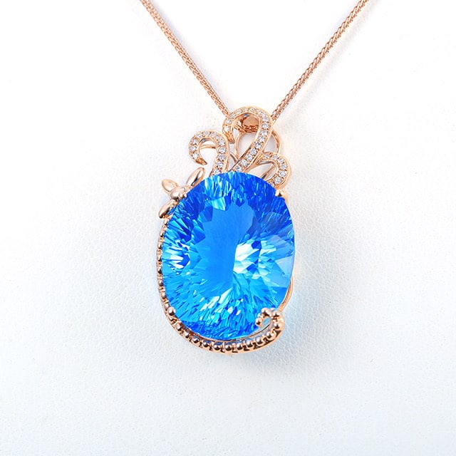 14k Gold 24.13 Ctw Natural Topaz & Diamond Pendant( Without Chain ) - 2