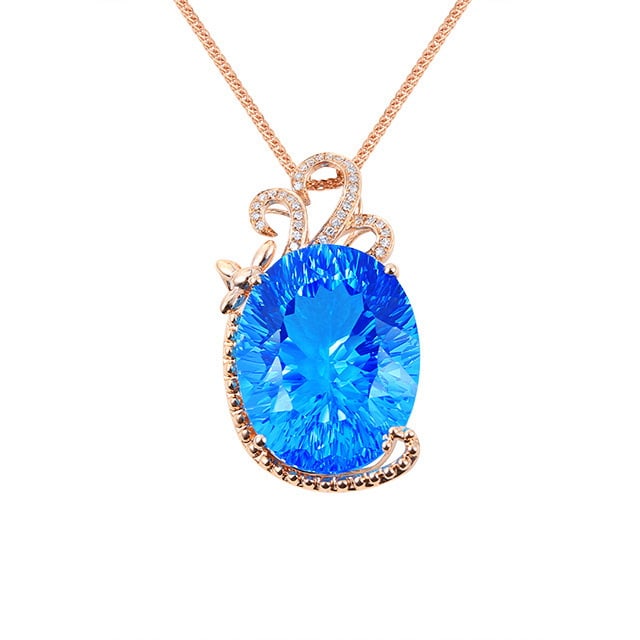 14k Gold 24.13 Ctw Natural Topaz & Diamond Pendant( Without Chain ) - 4