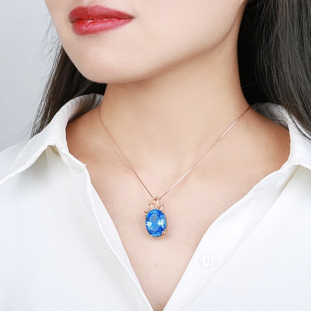 14k Gold 24.13 Ctw Natural Topaz & Diamond Pendant( Without Chain ) - 5