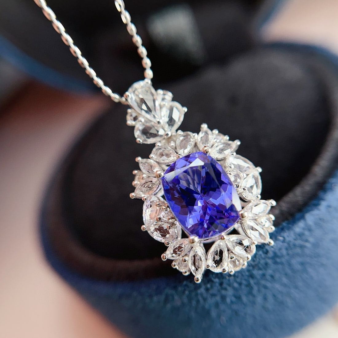 14k Gold 2.45 Ct Natural Tanzanite & Sapphire Pendant( Without Chain ) - 2