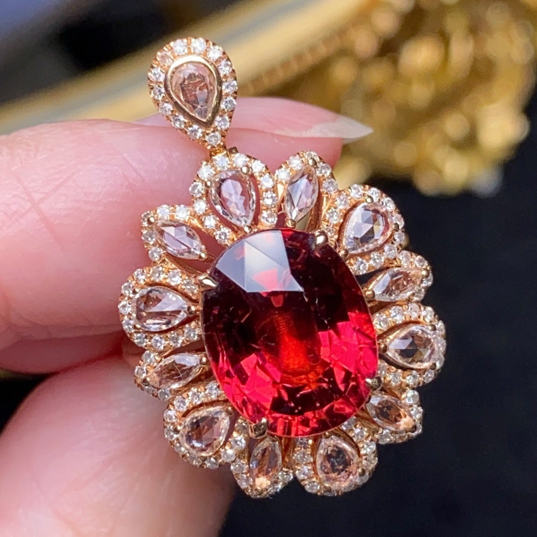 14k Gold 5.64 Ctw Natural Tourmaline & Diamond Ring/pendant( Without Chain ) - 6