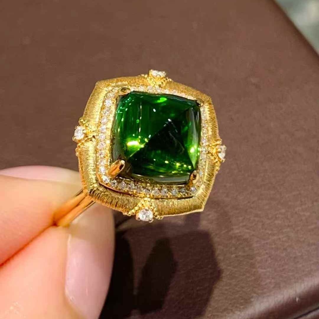 14k Gold 4.85 Ct Natural Tourmaline & Diamond Ring - 2