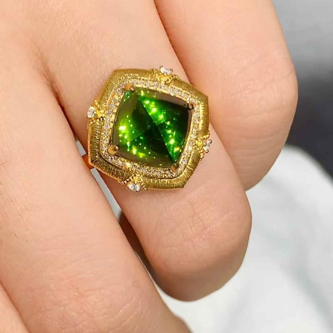 14k Gold 4.85 Ct Natural Tourmaline & Diamond Ring - 4