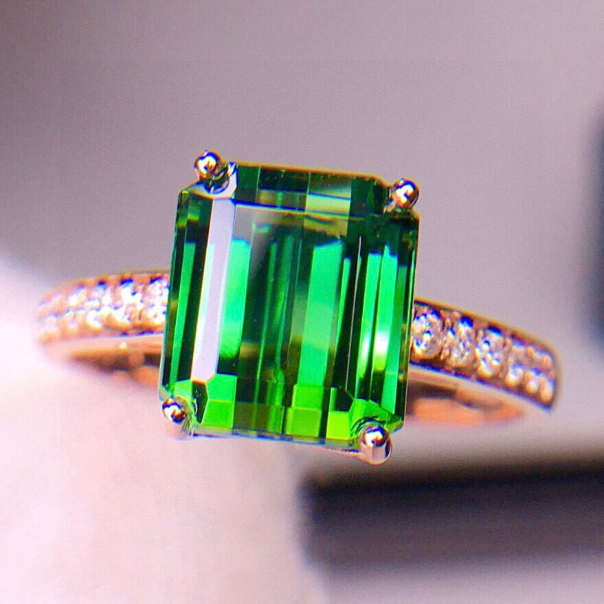 14k Gold 4.5 Ct Natural Tourmaline & Diamond Ring - 4