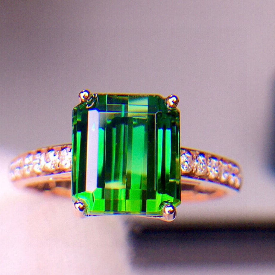 14k Gold 4.5 Ct Natural Tourmaline & Diamond Ring - 6