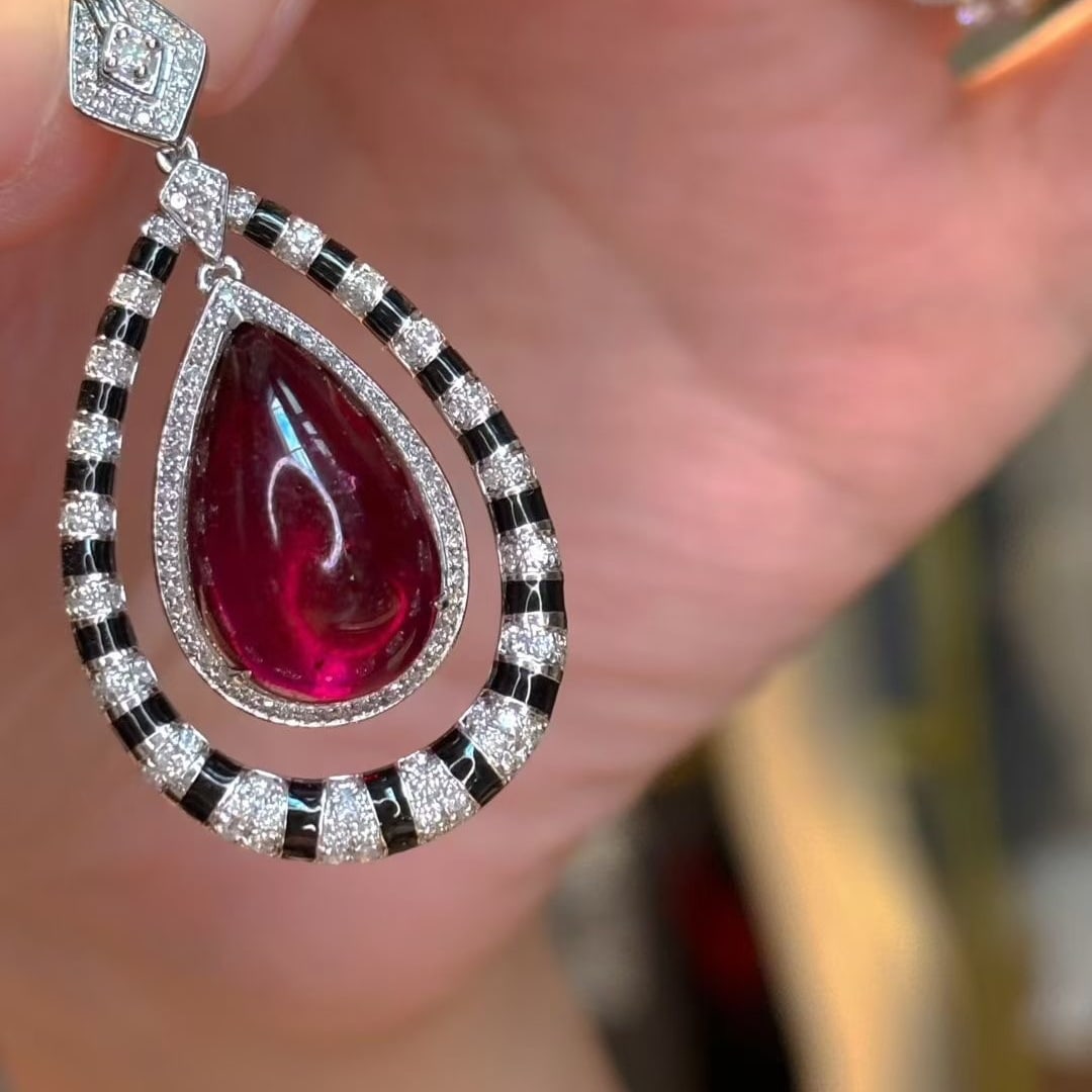 14k Gold 9.55 Ct Natural Tourmaline & Diamond Pendant( Without Chain ) - 3