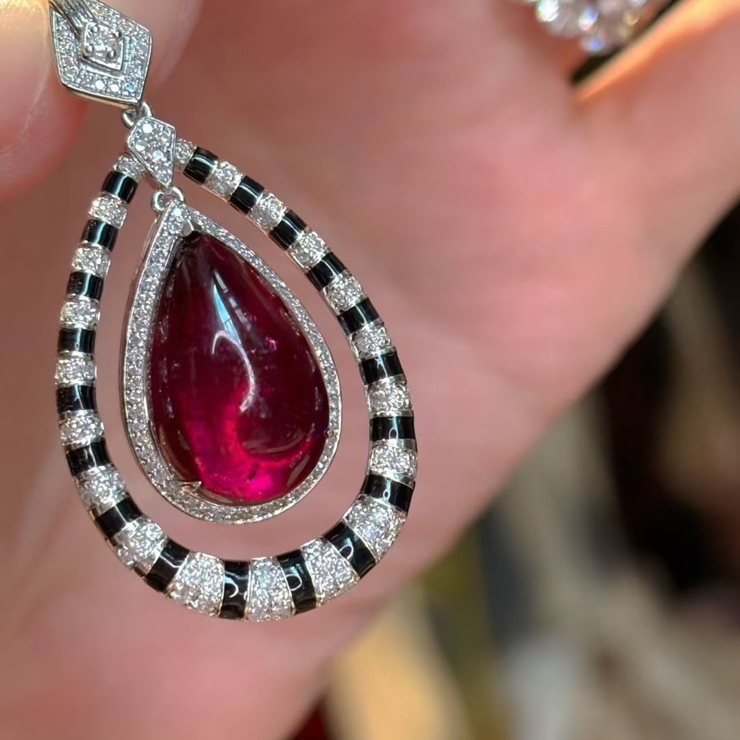14k Gold 9.55 Ct Natural Tourmaline & Diamond Pendant( Without Chain ) - 5